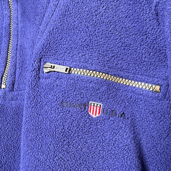 Vtg Gant USA Rugged Fleece Pullover Jacket Blue Embroidered Logo Size Lg Sweater - Picture 3 of 10